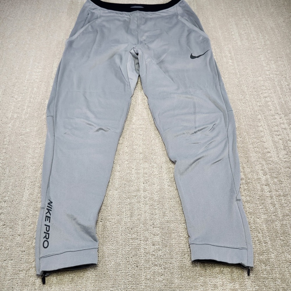 Nike Pro Running‎ Pants Mens Medium Fleece Gray Dri Fit Ankle Zip Joggers